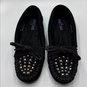 Minnetonka Studded Moccasins Black 7.5